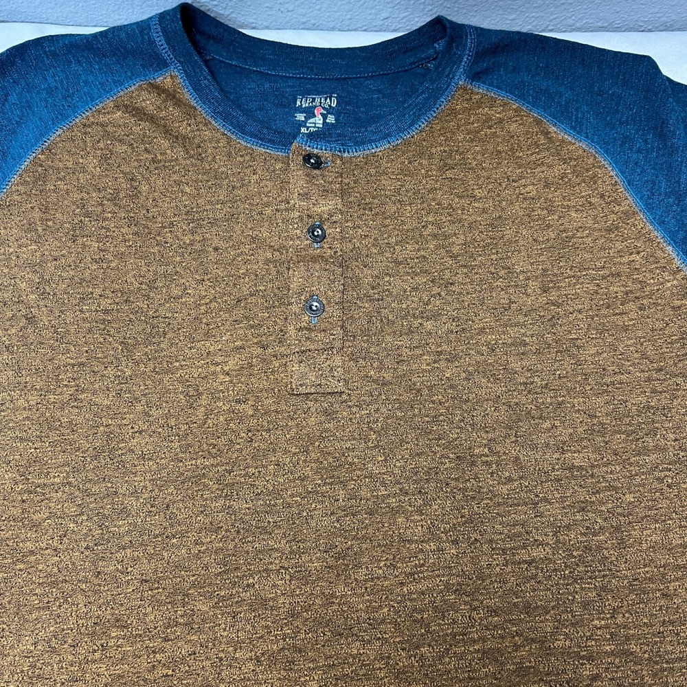 Red Head‎ Henley Ringer Shirt Long Sleeve Two Tone Brown Teal Soft Casual Top XL